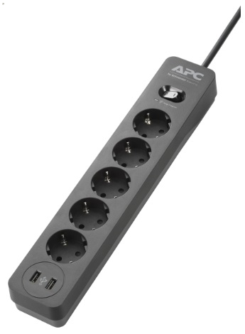 Сетевой фильтр APC Essential SurgeArrest 5 Outlet 2 USB Ports Black 230V Russia (PME5U2B-RS)