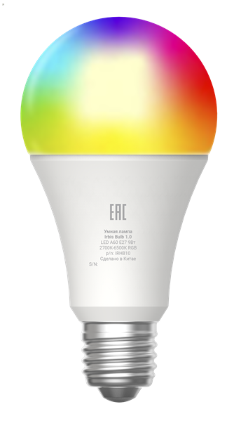 Умная лампа SmartHome Irbis Bulb 1.0 ( E27, RGB + 2700..6500, 800 Lm, Wi-Fi 2.4, iOS/Android) (IRHB10)